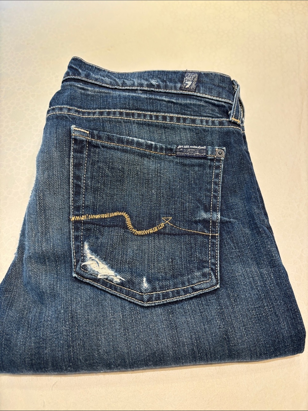 7 For All Mankind Straight Leg Jeans in Dark Blue Denim